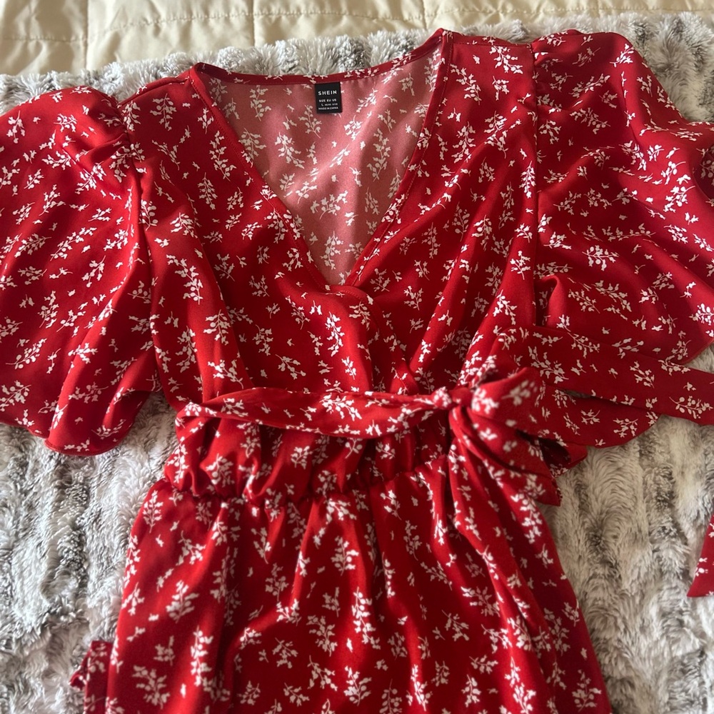 Red Floral Wrap Dress